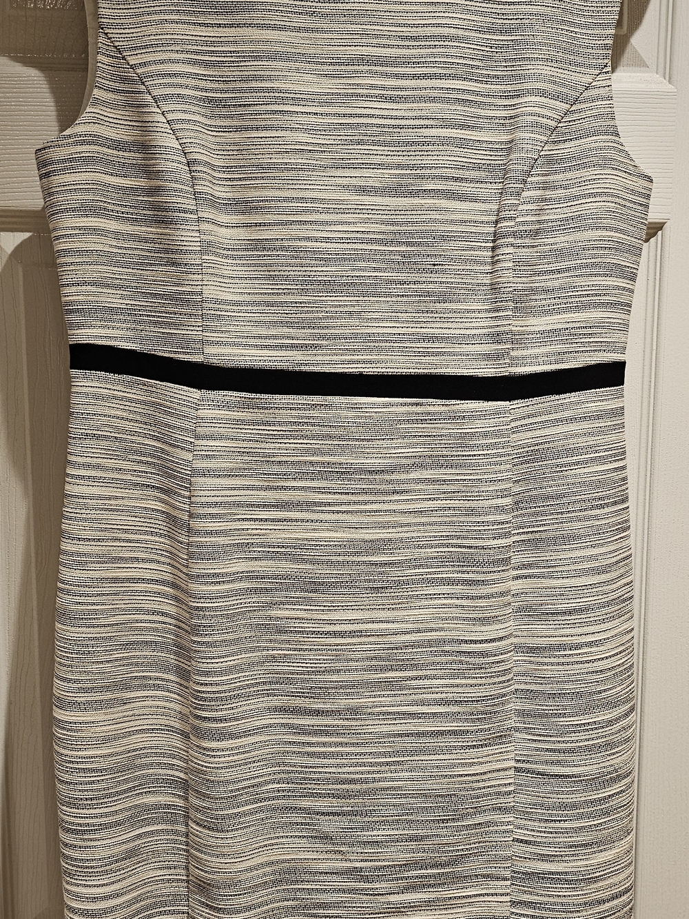 Sleeveless Textured Midi Dress with Black Waist Trim